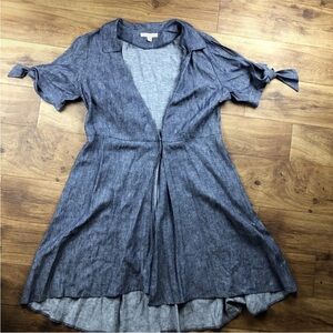 Hope & Harlow Chambray Wrap Dress Slit Shoulders